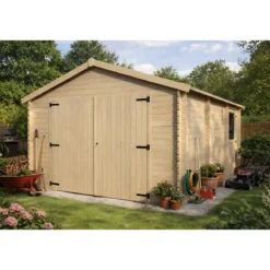 Casetta Garage Box in Legno Abete 34mm da Giardino 4x5 Porta Doppia