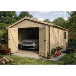 Casetta Garage Box in Legno Abete 34mm da Giardino 4x5 Porta Doppia