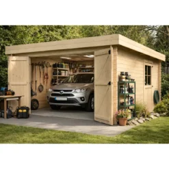Casetta Garage Box in Legno Abete 28mm da Giardino 3x5 Porta Doppia