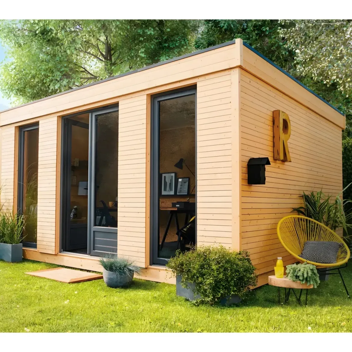 Casetta in Legno Abitabile 5x5 metri Parete Isolanti Porta Finestra da Giardino