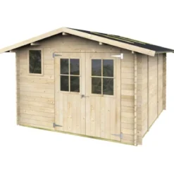 Casetta in Legno con Pavimento 3x3 m Block House Doopia Porta Finestra