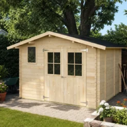 Casetta in Legno con Pavimento 3x3 m Block House Doopia Porta Finestra
