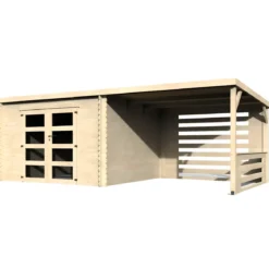 Casetta in Legno da Giardino 632×298 cm Doppia Porta a Vetri Portico