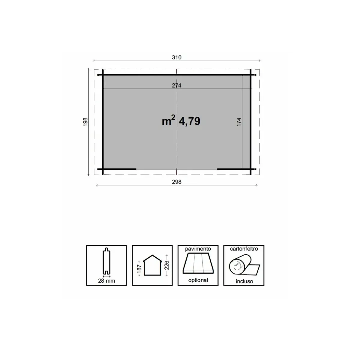 Casetta in Legno da Giardino 3x2 Blockhouse 28 mm Rimessa per Attrezzi
