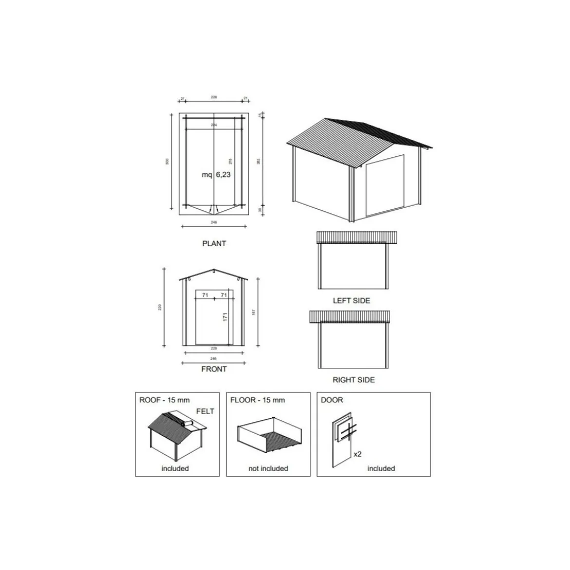 Casetta in Legno da Giardino 2.5x3 m 19mm Box per Attrezzi