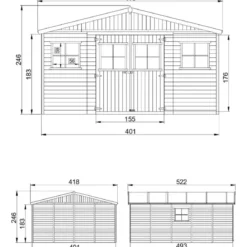 Casetta in Legno Giardino 4x5 17 mm Pavimento Porte Doppie Finestre