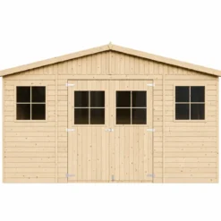 Casetta in Legno Giardino 4x3 17 mm Pavimento Porte Doppie Finestre