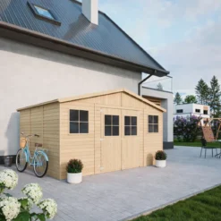 Casetta in Legno Giardino 4x3 17 mm Pavimento Porte Doppie Finestre