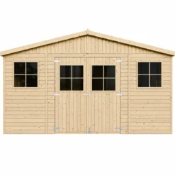 Casetta in Legno Giardino 4x4 17 mm Pavimento Porte Doppie Finestre