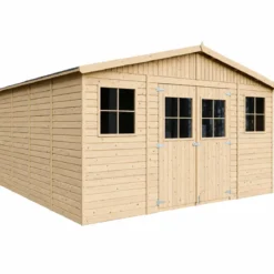 Casetta in Legno Giardino 4x4 17 mm Pavimento Porte Doppie Finestre