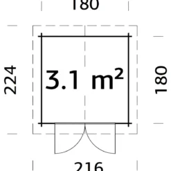 Casetta in Legno Grezzo 19 mm 200x200 cm Blockhouse Porta Doppia