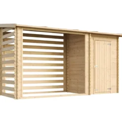 Casetta in Legno Grezzo 344x130 cm con Tetto Bitumato Legnaia Esterna