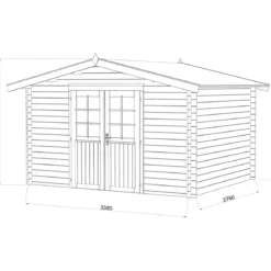 Casetta in Legno Impregnato 358x296 cm Blockhouse 28 mm Porta Doppia