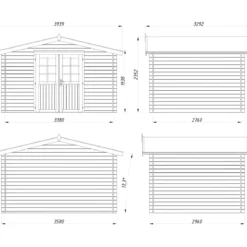 Casetta in Legno Impregnato 358x296 cm Blockhouse 28 mm Porta Doppia