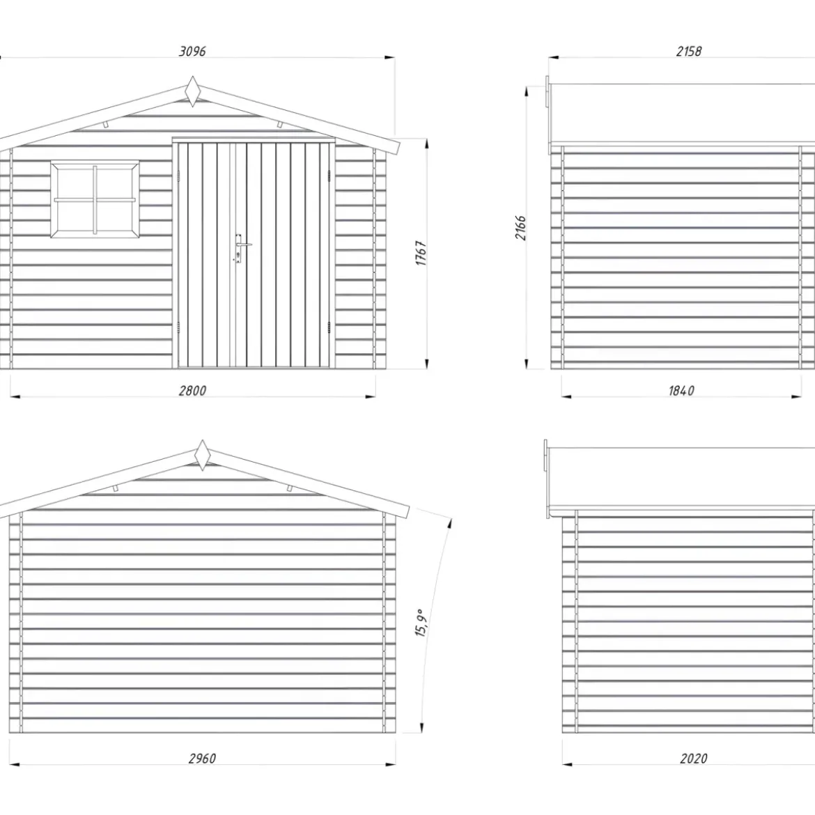 Casetta in Legno Impregnato 296x200 cm Blockhouse 19 mm con Finestra