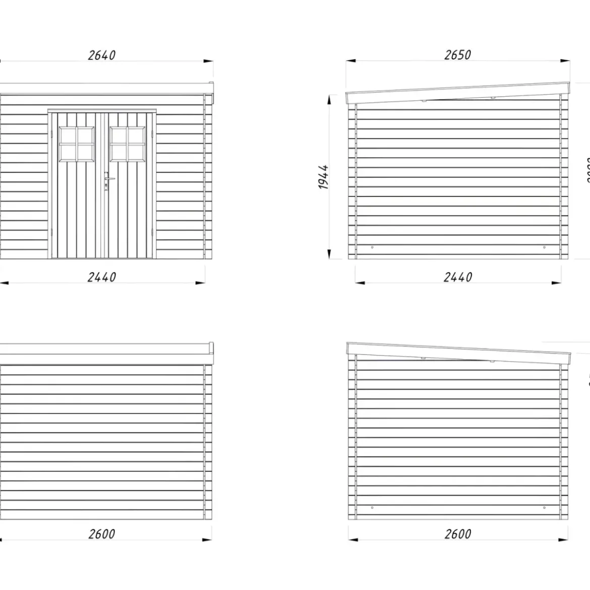 Casetta in Legno Impregnato 260x260 Blockhouse 19 mm Porta Doppia