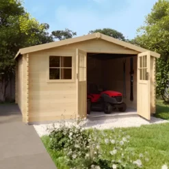 Casetta in Legno 34 mm da Giardino 4x4 Doppia Porta Vetri Block-House