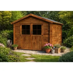 Casetta in Legno 34mm Trattato da Giardino 3x3 Doppia Porta Vetrata