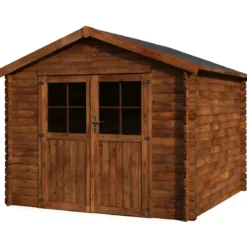 Casetta in Legno 34mm Trattato da Giardino 3x3 Doppia Porta Vetrata