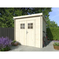 Casetta in Legno 19 mm 216x216 cm Blockhouse Tetto Perline Doppia Porta