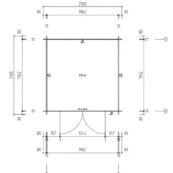 Casetta in Legno 19 mm 216x216 cm Blockhouse Tetto Perline Doppia Porta