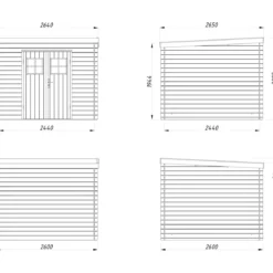 Casetta in Legno 19 mm 260x260 cm Blockhouse Tetto Perline Doppia Porta