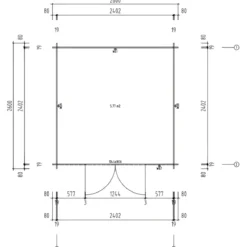 Casetta in Legno 19 mm 260x260 cm Blockhouse Tetto Perline Doppia Porta