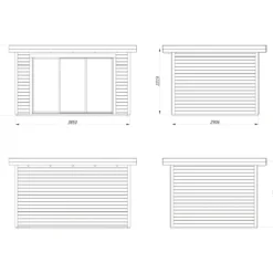 Casetta in Legno Naturale 28 mm 385x291 cm Porta Scorrevole in Vetro