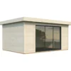 Casetta in Legno Naturale 28 mm 450x330 cm Porta Scorrevole in Vetro