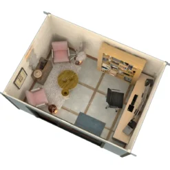 Casetta in Legno Naturale 28 mm 450x330 cm Porta Scorrevole in Vetro