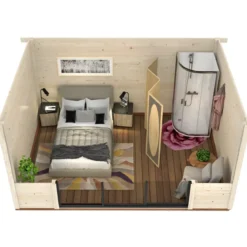 Casetta in Legno Naturale 28 mm 450x330 cm Porta Scorrevole in Vetro