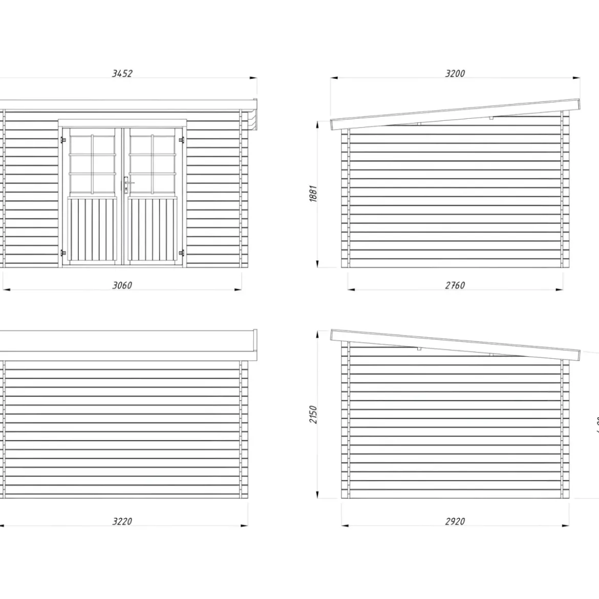 Casetta in Legno Naturale 28 mm 322x292 cm Blockhouse Doppia Porta