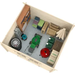 Casetta in Legno Naturale 28 mm 322x292 cm Blockhouse Doppia Porta