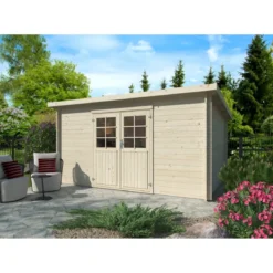 Casetta in Legno Naturale 28 mm 406x292 cm Blockhouse Doppia Porta