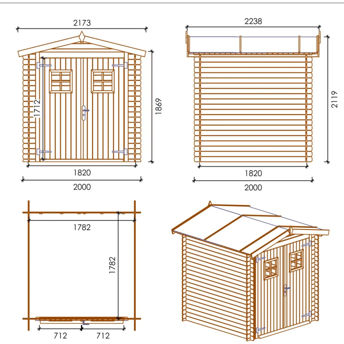 Casetta in Legno porta attrezzi 2x2 19mm superfice interna 3mq