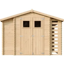 Casetta in Legno Timbela a Pannelli 19 mm Box con Legnaia Laterale