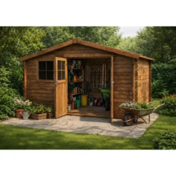 Casetta in Legno Trattato da Giardino 4x3 Doppia Porta Block-House 34mm