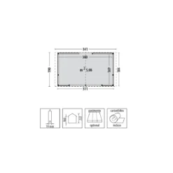 Casetta in Legno 310x180 a Pannelli 19 mm Chiosco Capanno da Giardino Spiaggia