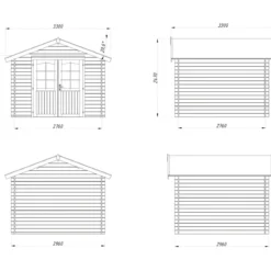 Casetta in Legno 276x330 cm Blockhouse 28 mm Doppia Porta Finestrata