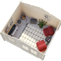 Casetta in Legno 380x320 cm Blockhouse 28 mm Doppia Porta Finestra