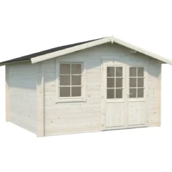 Casetta in Legno 380x320 cm Blockhouse 28 mm Doppia Porta Finestra