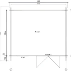 Casetta in Legno 380x320 cm Blockhouse 28 mm Doppia Porta Finestra