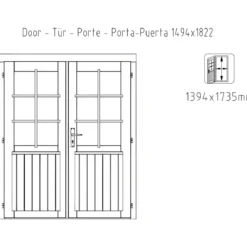Casetta in Legno 380x320 cm Blockhouse 28 mm Doppia Porta Finestra