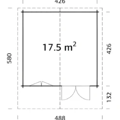 Casetta in Legno 446x446 cm Blockhouse 40 mm Doppia Porta Finestra