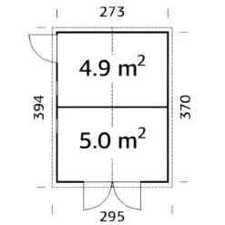 Casetta in Legno 273x370 cm 16 mm Doppia Porta Finestre con Pavimento
