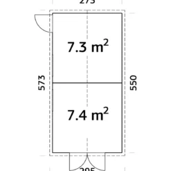 Casetta in Legno 273x550 cm 16 mm Doppia Porta Finestre con Pavimento