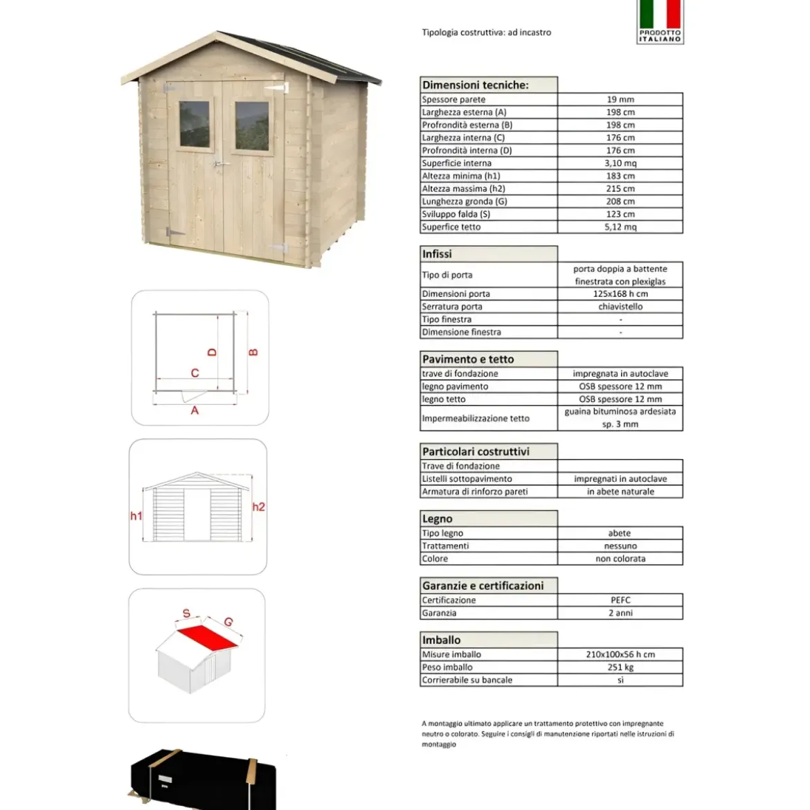 Casetta in Legno 2x2 con Pavimento Rimessa Ricovero per Attrezzi da Giardino
