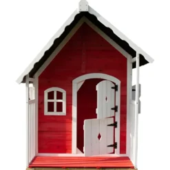 Casetta Legno per Bambini 113x97 cm Rosso con Pavimento da Giardino