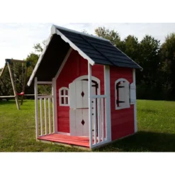 Casetta Legno per Bambini 113x97 cm Rosso con Pavimento da Giardino