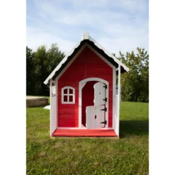 Casetta Legno per Bambini 113x97 cm Rosso con Pavimento da Giardino